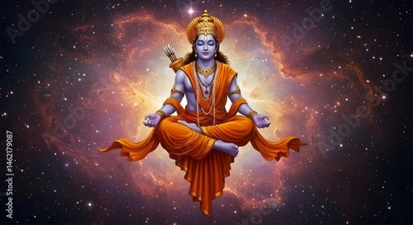 Obraz Deity in meditation cosmic background