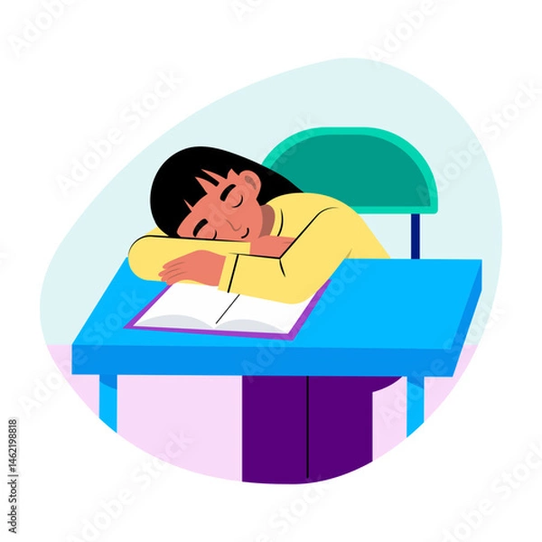 Obraz A student sleeping in class, flat style illustration