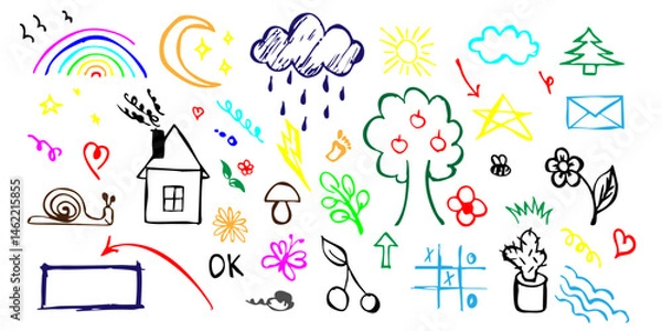 Fototapeta Hand-Drawn Doodle Icons – Nature and Everyday Objects Set