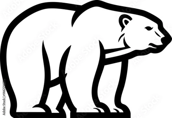 Obraz A bold and simple polar bear stands in profile in a black outline drawing for wildlife or arctic themes.