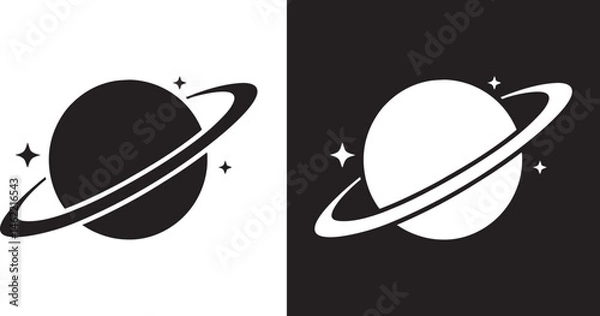 Fototapeta Saturn Silhouette, Planet Saturn with planetary ring vector, cosmos and planet black silhouette, vector illustration