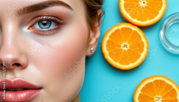 Fototapeta the contrast between the bright, citrus colors of the sliced oranges and the pristine