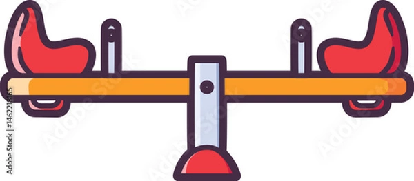 Fototapeta Red seesaw in the Playground Vector Illustration Icon. Flat Cartoon Style