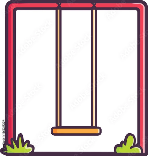 Fototapeta Playground swing with grass base Vector Illustration Icon. Flat Cartoon Style