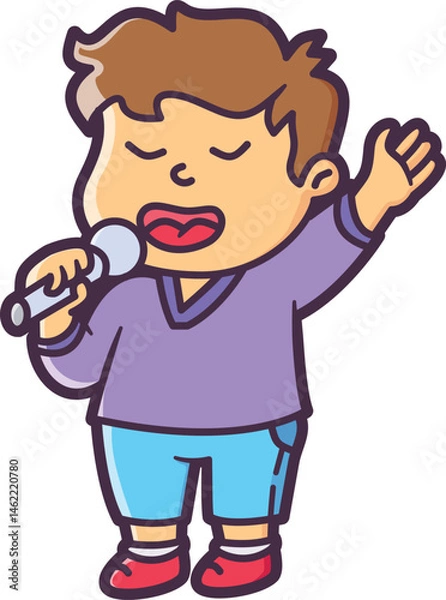 Fototapeta Boy singing into a microphone Vector Illustration Icon. Flat Cartoon Style