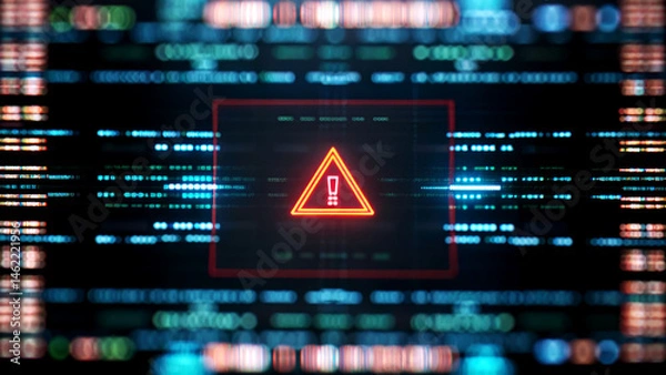 Obraz Urgent Warning Hacked Server Error Interface with Warning Sign and Digital Alerts in Cybersecurity Environment