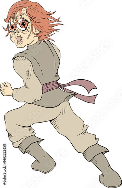 Fototapeta Design of medieval man scared running