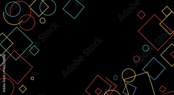 Obraz A geometric pattern with circles and squares on a black background with multiple colors shown