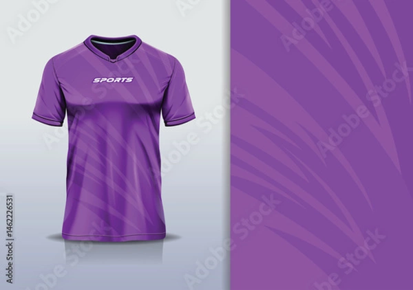 Fototapeta T-shirt mockup abstract curve line flash jersey design for football, soccer, racing, esports, running, in purple color