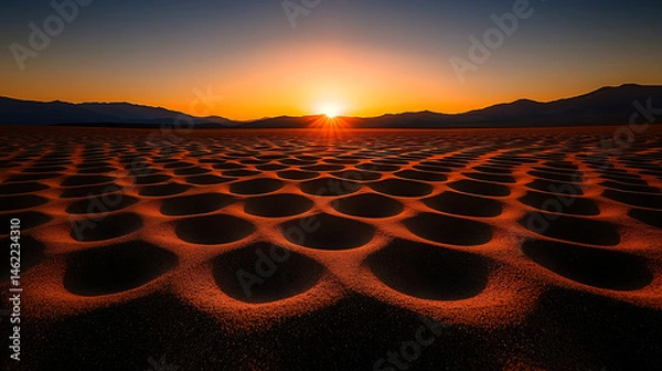 Fototapeta Sunset Over a Repeating Pattern of Sand Dunes in the Desert