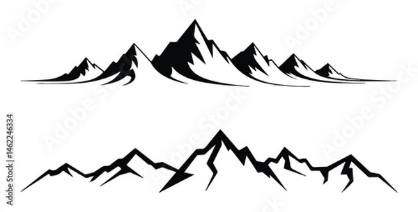 Fototapeta Mountain range silhouettes in black and white