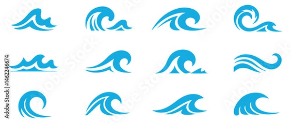 Fototapeta Set of blue wave icons on white background