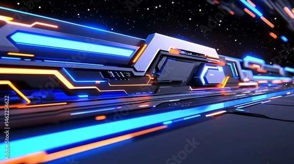 Fototapeta Futuristic technological panel with glowing neon lights