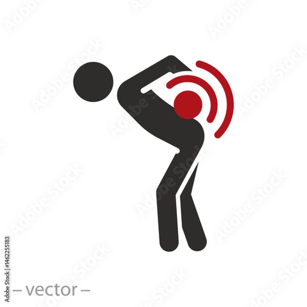Fototapeta backache concept, back pain icon, radiculitis, flat vector illustration