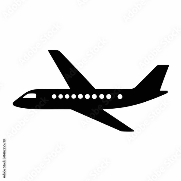 Obraz Black Airplane Vector Icon – Flat Flight Symbol with Transparent Background