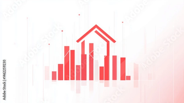 Fototapeta Abstract red house icon with bar graph, representing real estate market trends and data analysis, conveying growth and investment opportunities