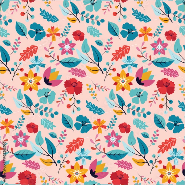 Fototapeta Wallpaper with floral pattern and seamless texture