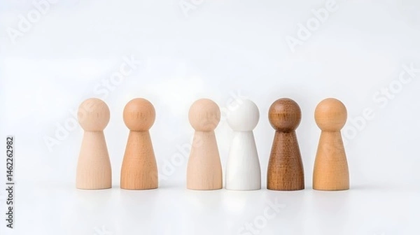Fototapeta Wooden figures in varying shades representing diversity