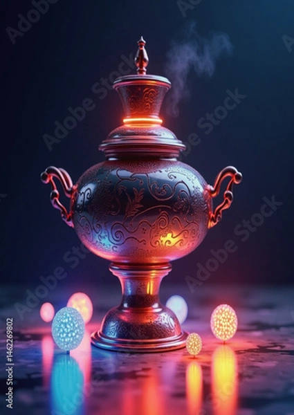 Fototapeta magical object, fantasy prop, illuminated urn, glowing patterns,