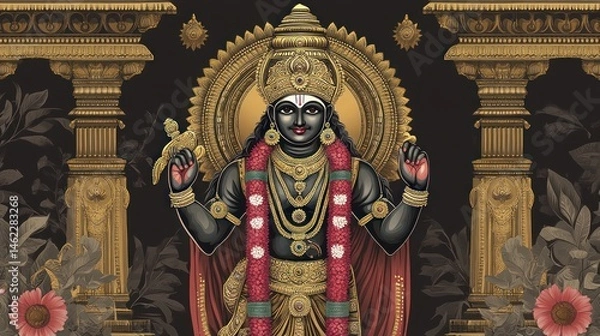 Fototapeta Dark-skinned deity, ornate setting