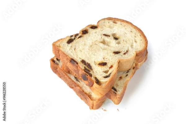 Fototapeta Raisin bread sliced on white background - isolated