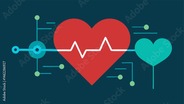 Obraz Heart Monitor Graph A stylized heart shape integrating a heartbeat line and digital data points representing the AIs ability to monitor and analyze heart health in real time.
