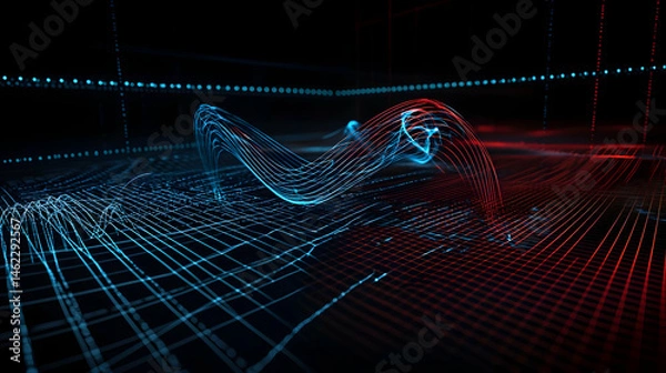 Fototapeta Abstract Digital Visualization Of Human Form In Glowing Lines And Dots