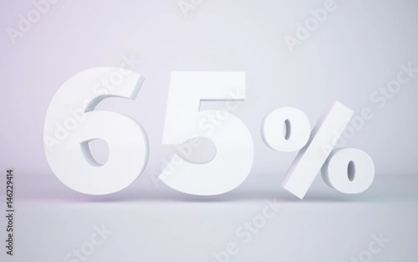 Fototapeta 3D rendering white 65 percentage isolated white background