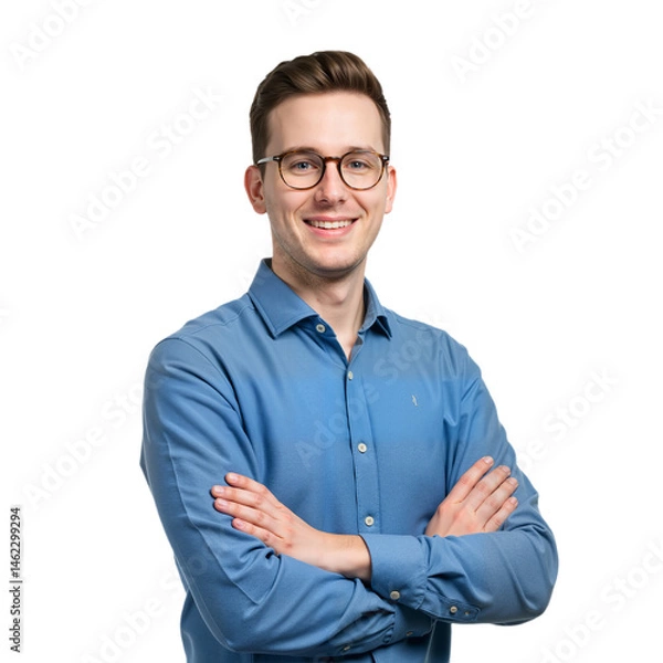Obraz A Young Man Smiling, Dressed Smartly Against on Transparent Background, PNG format