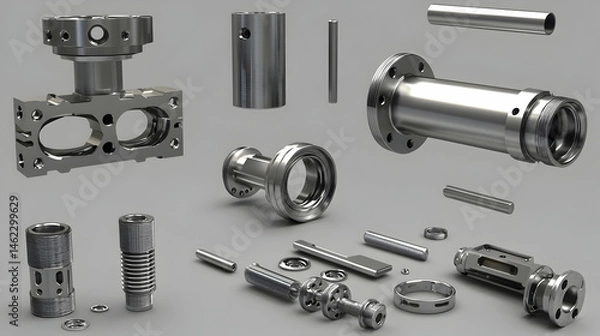 Fototapeta Engineering Components Set On Light Gray Background