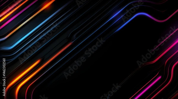 Obraz Abstract Neon Geometric Design With Colorful Glowing Lines On Dark Background