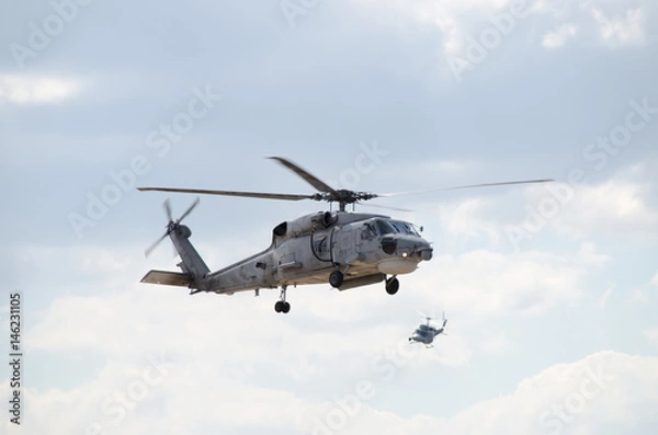 Obraz Black hawk helicopter two helicopters view rescue team