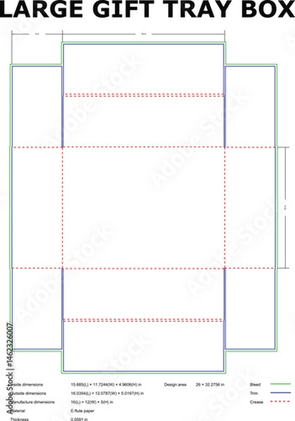 Obraz Detailed vector diagram of a large gift tray box template with measurements