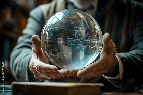 Fototapeta Crystal ball held gently in cupped hands.