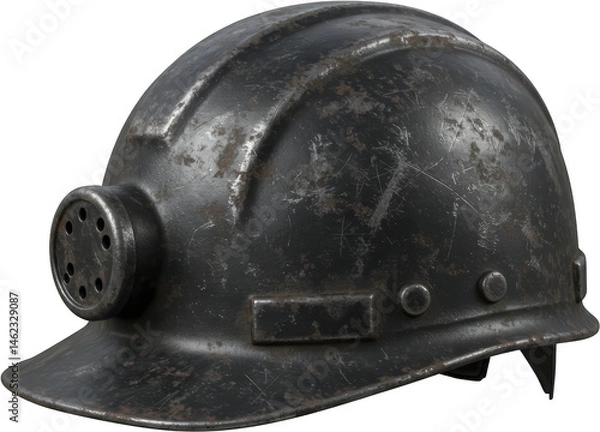 Fototapeta Vintage Rusty Mining Helmet with Lamp Industrial Safety Gear Coal Miner Head Protection