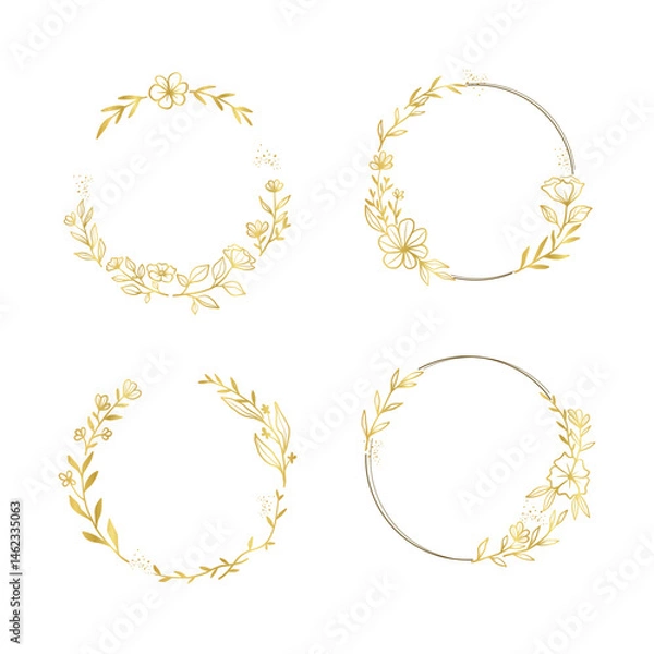 Obraz Elegant Gold Floral Circle Frames