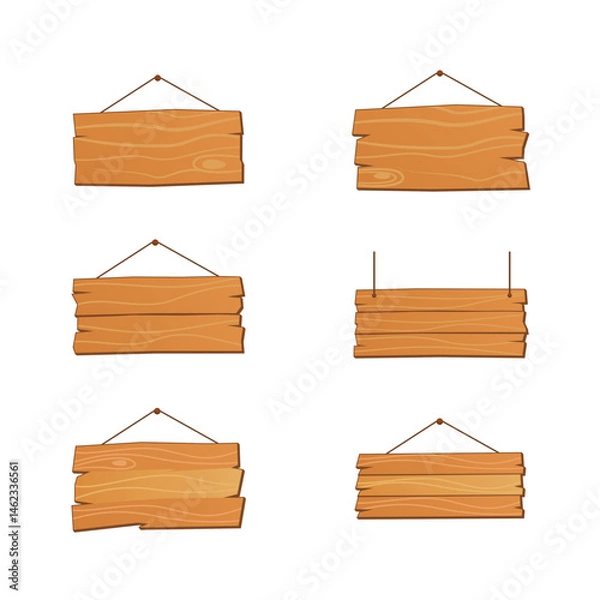 Obraz Assorted Hanging Wooden Signboard Vector Set