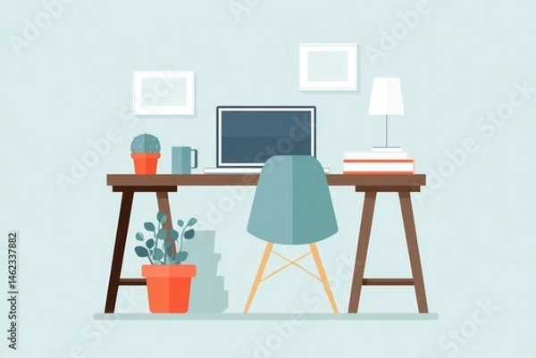 Fototapeta minimalistic home workspace illustration portraying diverse styles