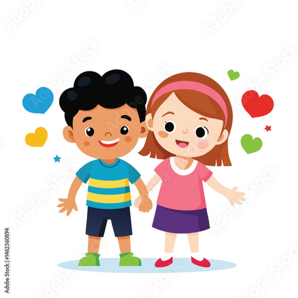 Obraz Cheerful children holding hands on Freendian Day