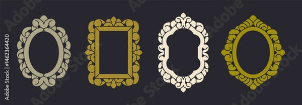 Fototapeta Antique mirror frame border set vector illustration. Abstract decorative ornament empty template.