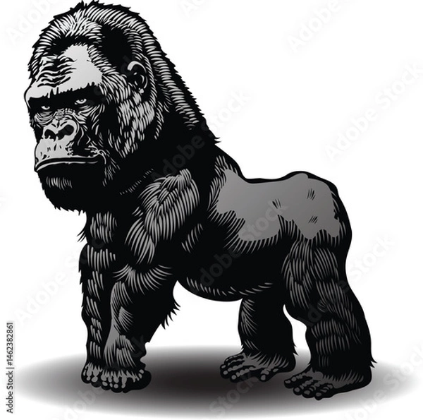 Fototapeta vector image of gorilla graphic style linocut