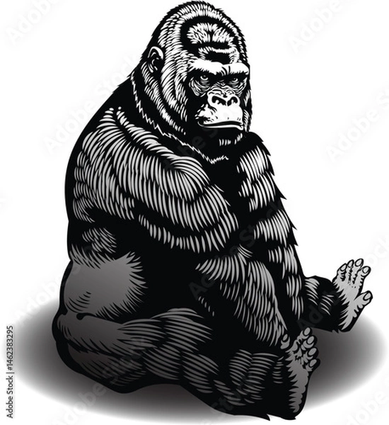 Fototapeta vector image of gorilla graphic style linocut