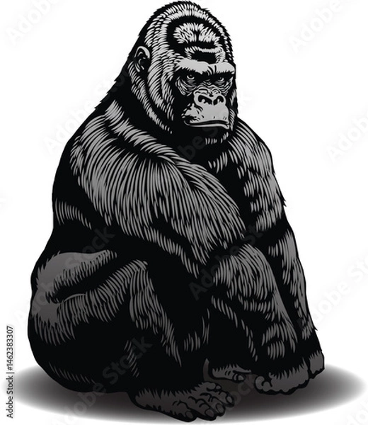 Fototapeta vector image of gorilla graphic style linocut