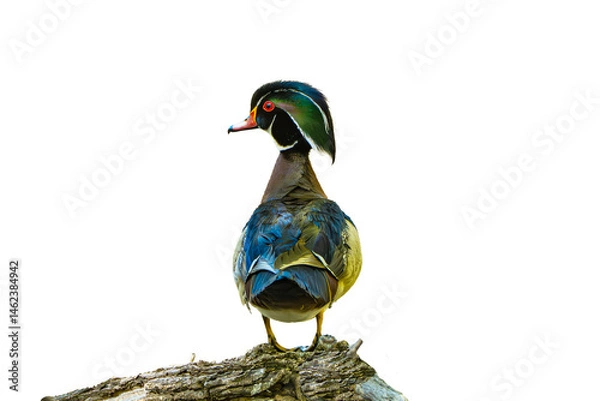 Fototapeta Wood Duck (Aix sponsa) Photo, Showing His Colors, on a Transparent Isolated PNG Background