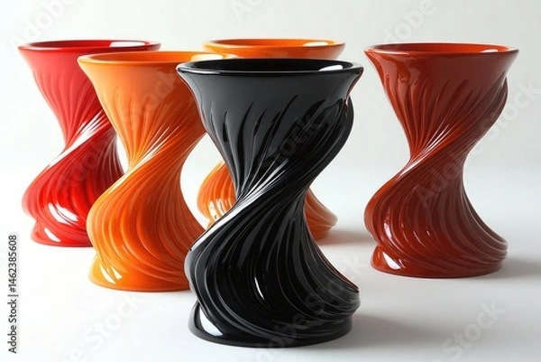 Fototapeta Colorful vases with twisted design on a clean white background. Great for home decor, art, or design-related projects.