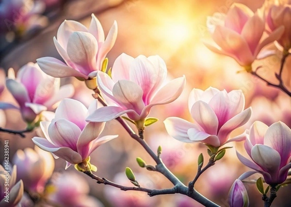 Obraz Soft Pastel Magnolia Blossoms: Delicate Spring Flowers in Low Light