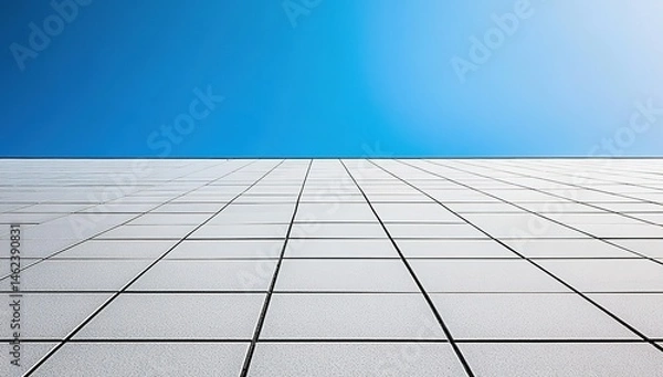 Fototapeta Perspective View Of White Tiles With Blue Sky
