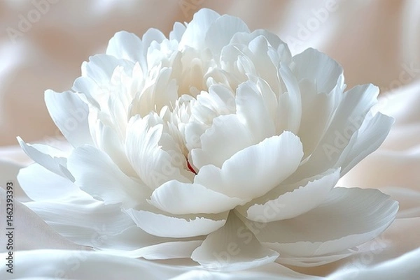 Fototapeta Close-up reveals a delicate white peony blossom, soft and elegant. Use it for wedding invites or to evoke calm, pure emotions.