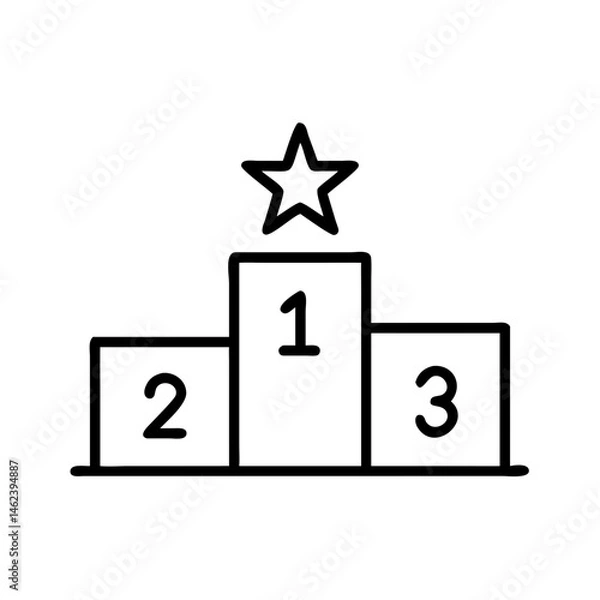 Obraz black and white line icon of winner podium with star and numbers 1, 2, 3, minimal vector style, symbol of golf tournament ranking