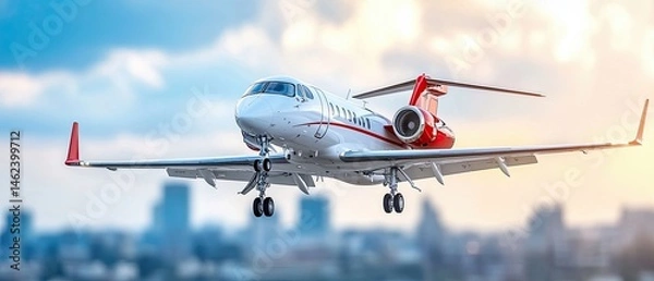 Fototapeta A high-speed air ambulance jet soaring through the sky, transporting a patient in need of urgent medical care.
